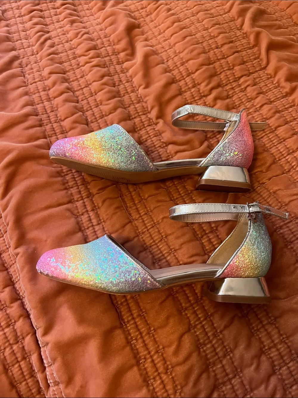 Girls' Glitter Rainbow Ankle-Strap Dress Shoes - Girls Size 2